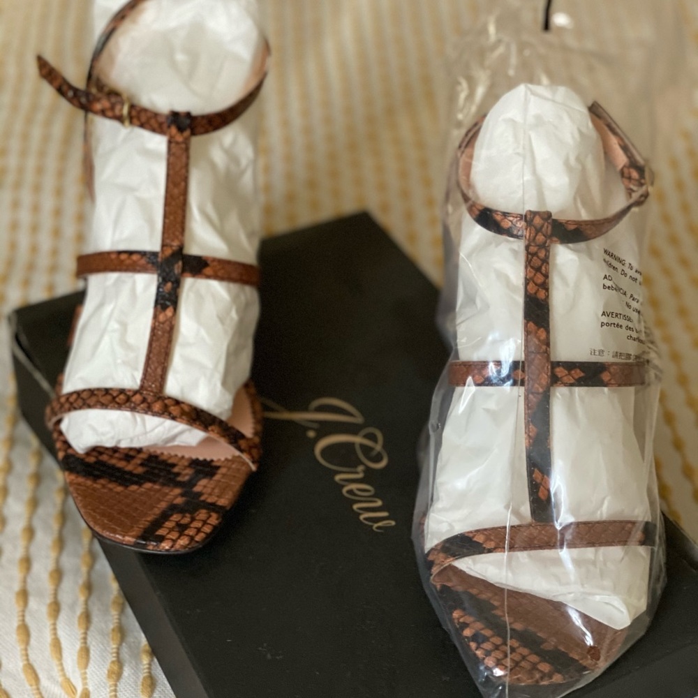 Never been worn, stylish snakeskin J.Crew sandals